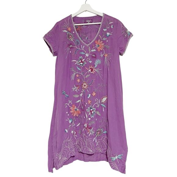 Johnny Was Workshop Women's Purple Embroidered Phoebe Drape Tunic Dress Medium - Picture 10 of 13